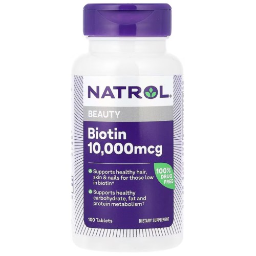 Natrol, биотин, максимальная сила действия, 10 000 мкг, 100 таблеток ...